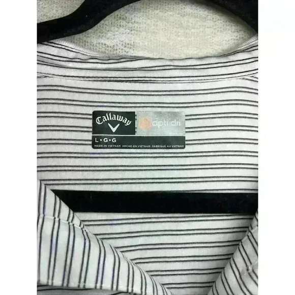 Callaway Polo Mens L White Striped OptiDri Performance Shirt Golf Logo - Picture 3 of 15